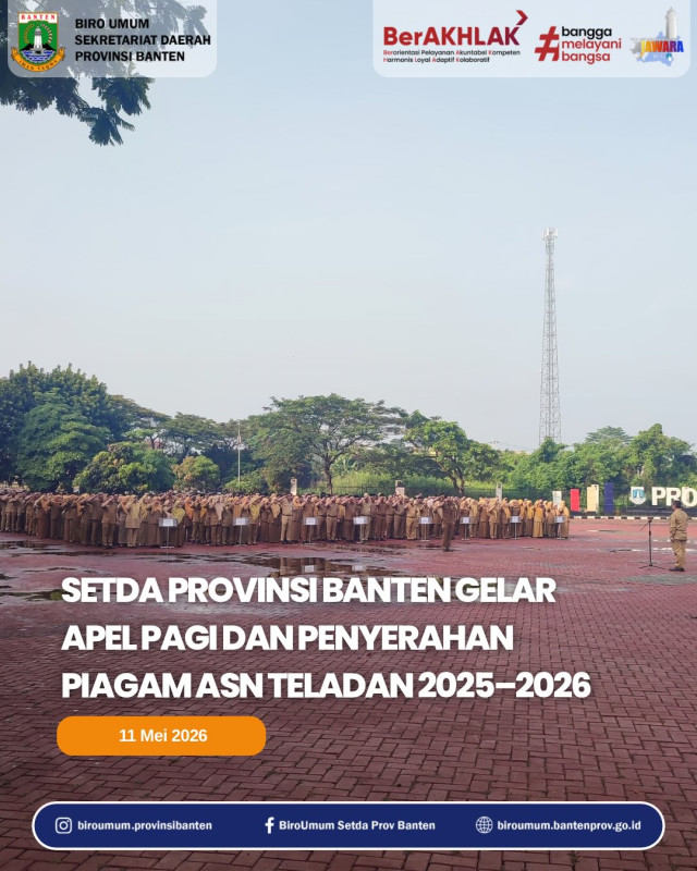 Setda Provinsi Banten Gelar Apel Pagi dan Penyerahan Piagam ASN Teladan 2025 - 2026